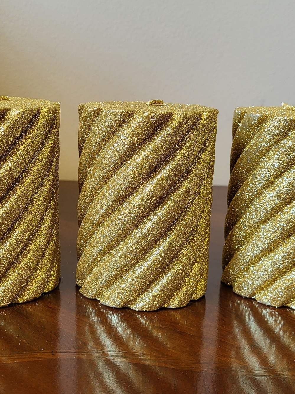 Gold Glitter Spiral Pillar Candle - Decorative Home Accent